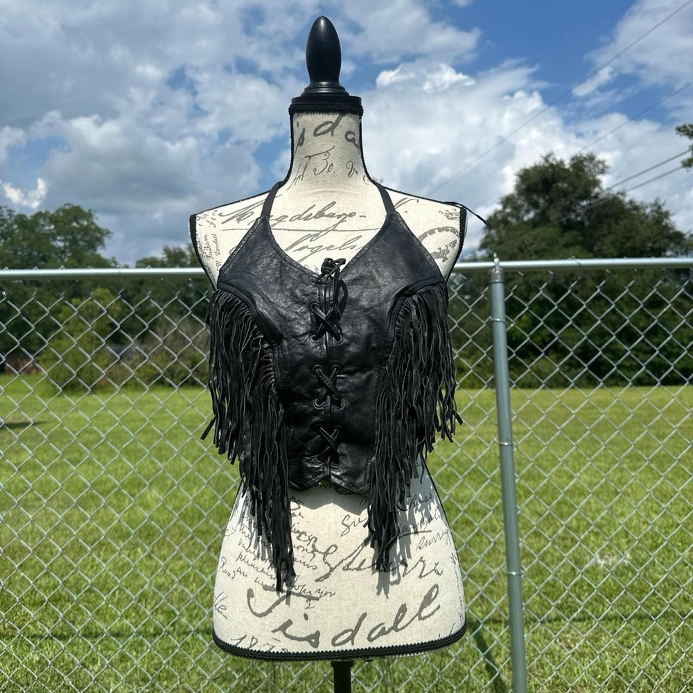 Genuine Leather Fringe Halter Top
